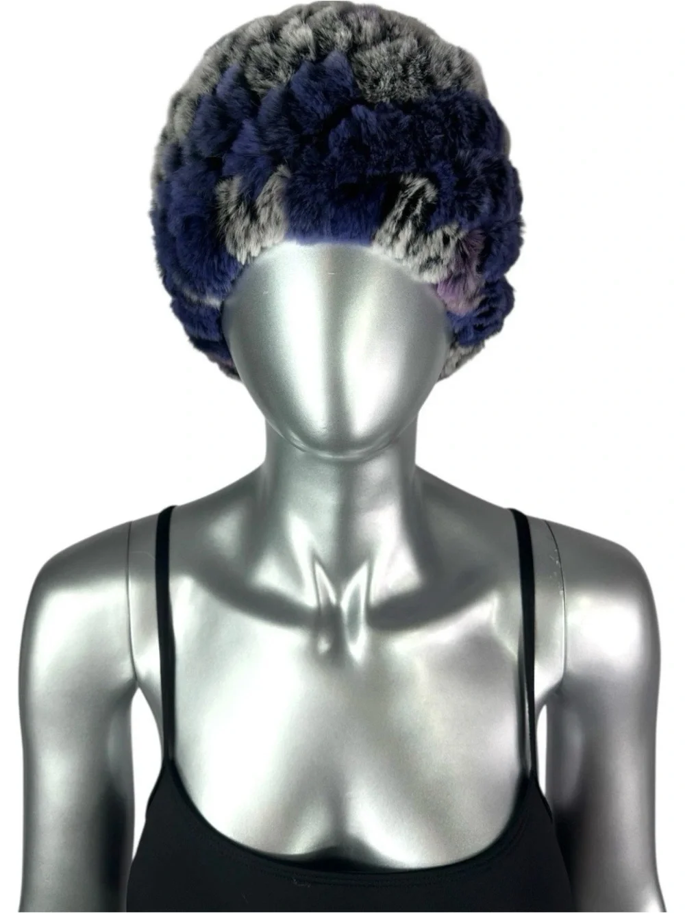 Purple Knitted REX RABBIT Hat, 21”-24” w/Stretch, Certified Vintage Fur